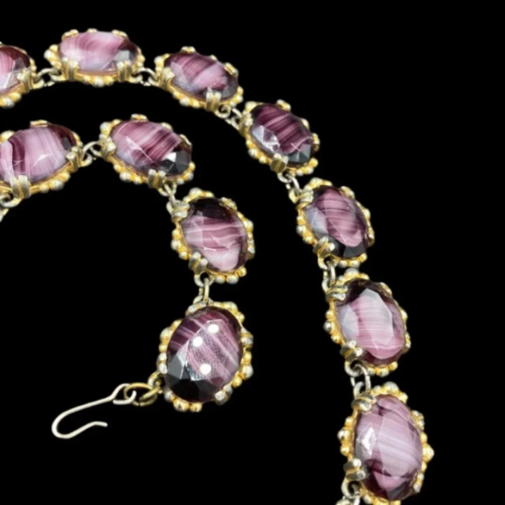 Vintage Purple Porphyr Glass Adjustable Necklace